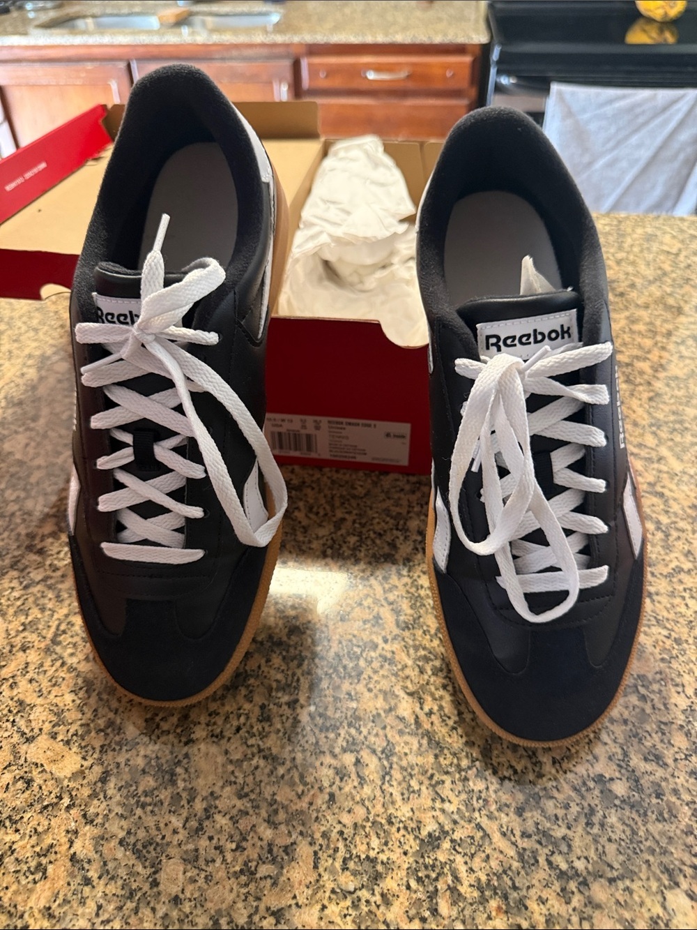 Reebok Men’s Black & Gum Low-Top Sneakers with White Laces